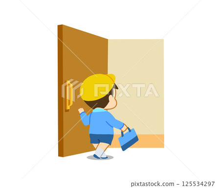 Boy entering the house Boy entering the house 125534297