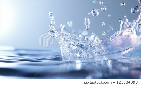 water splash with reflection, background blue water splash with reflection, background blue 125534398
