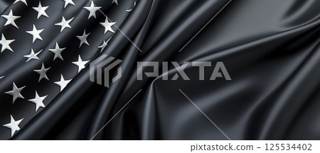 Background wavy black US flag. Closeup American flag black and white. Protest usa tyranny, disagreement Background wavy black US flag. Closeup American flag black and white. Protest usa tyranny, disagreement 125534402