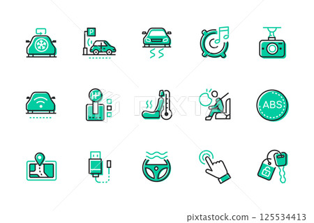 Driving and car care - set of line design style icons 125534413