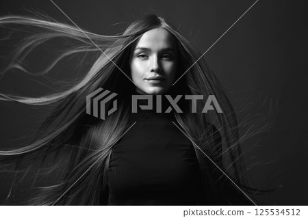 beautiful blond hair woman. beauty black and white portrait beautiful blond hair woman. beauty black and white portrait 125534512