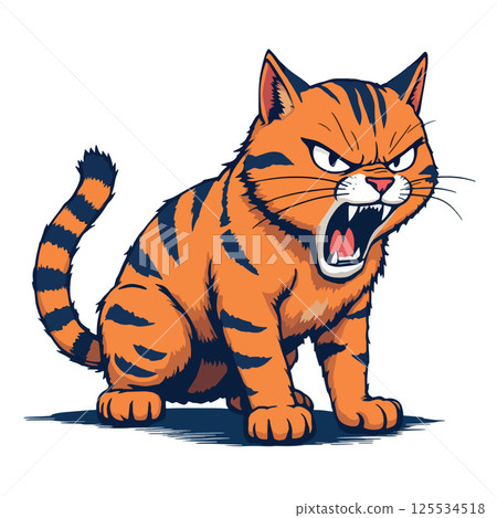 Vsai angry orange tabby cat growling showing teeth and claws 125534518