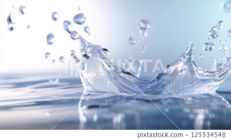 water splash with reflection, background blue 125534548