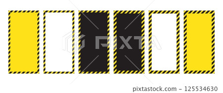 Set of vertical frames with warning tapes for safety signs. The striking yellow and black design is ideal for warning labels, construction notices and safety background images. Set of vertical frames with warning tapes for safety signs. The striking yellow and black design is ideal for warning labels, construction notices and safety background images. 125534630