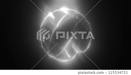 A futuristic black and white glowing sphere made of intricate light lines, floating in a dark, mysterious background, symbolizing technology and digital abstraction A futuristic black and white glowing sphere made of intricate light lines, floating in a dark, mysterious background, symbolizing technology and digital abstraction 125534721