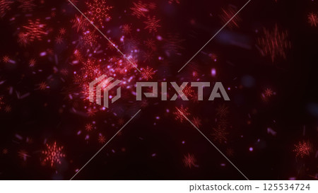Vibrant red snowflakes glowing against a dark background, conveying a festive and energetic holiday theme Vibrant red snowflakes glowing against a dark background, conveying a festive and energetic holiday theme 125534724
