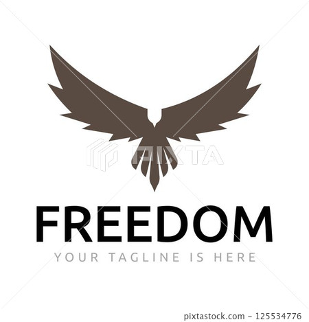 Eagle Hawk Falcon Bird Animal Silhouette Flying Flapping Wings Freedom Logo Template 125534776
