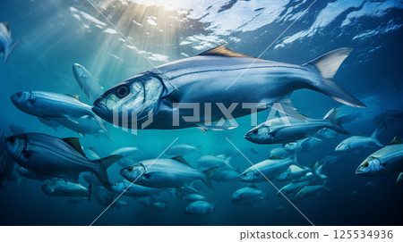 School of herring baltic fish. Marine life. Shad optimized from to be used in background design, decoration 125534936