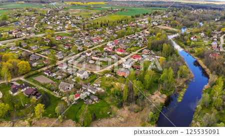 View from above of the Berze river and the city of Dobele, Latvia View from above of the Berze river and the city of Dobele, Latvia 125535091