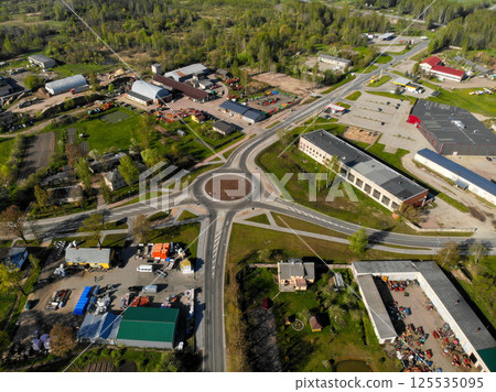 aerial view of a roundabout in the city in summer 125535095
