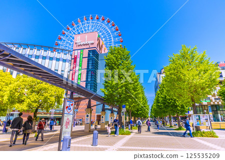 Yokohama cityscape in Japan, overlooking Center Kita Station, Tsuzuki Hankyu Ferris wheel, etc. 125535209