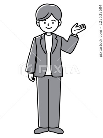 Front view vector illustration of a businessman explaining, introducing or guiding Front view vector illustration of a businessman explaining, introducing or guiding 125535694