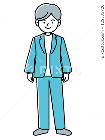 正面向量插圖:一位商人微笑站立 正面向量插圖:一位商人微笑站立 125535720
