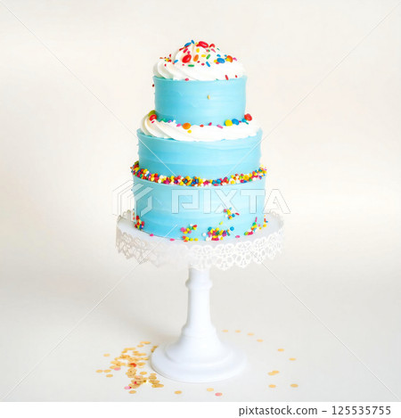 Light blue birthday cake 125535755