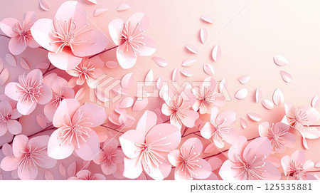 Intricate paper cut illustration of cherry blossom with delicate petals 125535881