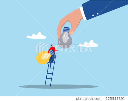 Businessman leader climb up ladder to change lightbulb idea.motivation and challenge concept flat vector illustration. Businessman leader climb up ladder to change lightbulb idea.motivation and challenge concept flat vector illustration. 125535891