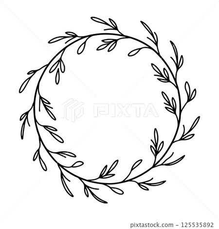 A delicate romantic floral wreath with tiny buds and flowers carefully arranged in a circle shape. A delicate romantic floral wreath with tiny buds and flowers carefully arranged in a circle shape. 125535892