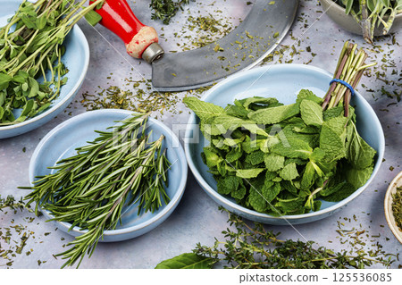 Different fresh herbs. 125536085