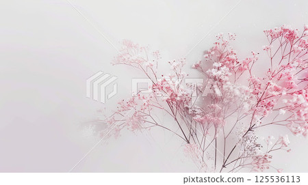 Elegant minimalist floral composition with pink baby's breath flowers covered in frost. Elegant minimalist floral composition with pink baby's breath flowers covered in frost. 125536113