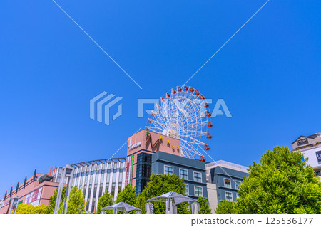 Yokohama cityscape in Japan, overlooking Center Kita Station, Tsuzuki Hankyu Ferris wheel, etc. 125536177
