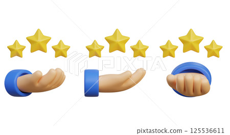 3D star rating review icon on hand 3D star rating review icon on hand 125536611