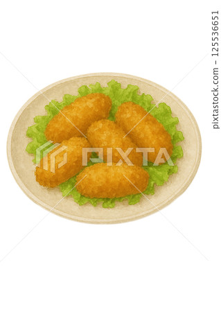 盤子裡的炸丸子（食物）的插圖 125536651