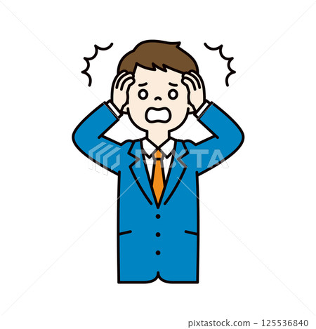 Vector illustration of a shocked young man in a suit_Line width editable_Color Vector illustration of a shocked young man in a suit_Line width editable_Color 125536840