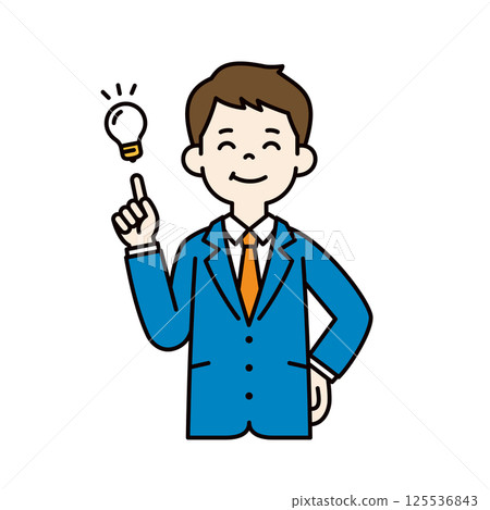 A solution has been found, vector illustration of a young man in a suit_Line width editable_Color 125536843