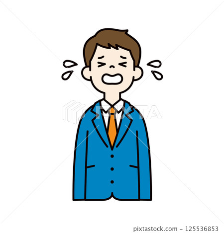 Vector illustration of a crying young man in a suit_Line width editable_Color Vector illustration of a crying young man in a suit_Line width editable_Color 125536853