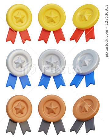 Gold, Silver, Bronze Medal 3 Types 3D Icon 125536915