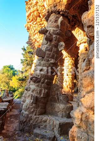 Columns designed by Antoni Gaudi in park Guell in Barcelona, Spain Columns designed by Antoni Gaudi in park Guell in Barcelona, Spain 125537152