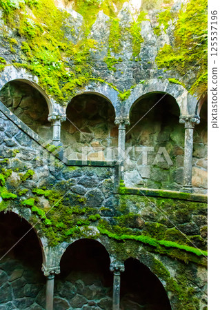 Initiation Well (Inverted tower) at park of Quinta da Regaleira palace in Sintra, Portugal 125537196