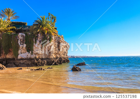 View of beach and the Atlantic ocean in Cascais, Lisbon district, Portugal 125537198
