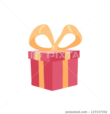 Vector illustration with a pink gift box and a yellow bow on a white background Vector illustration with a pink gift box and a yellow bow on a white background 125537302