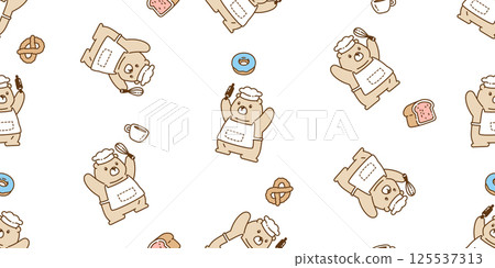 bear seamless pattern polar bear chef cooking food baked bakery vector cartoon donut pretzel coffee cup bread doodle teddy tile background gift wrapping paper repeat wallpaper scarf isolated illustrat 125537313