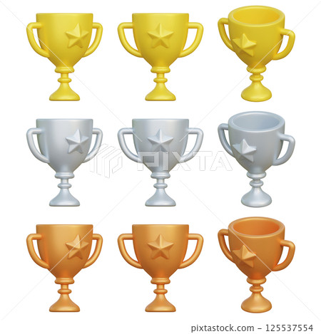 Gold, Silver, Bronze Trophy 3 Types 3D Icon Gold, Silver, Bronze Trophy 3 Types 3D Icon 125537554