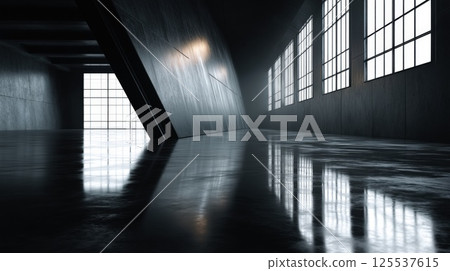 Industrial Space with Concrete Walls and Dramatic Lighting 125537615