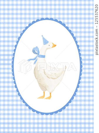 Cute goose illustration. Adorable poster for a boy with an oval frame and goose, farm bird, watercolor cottagecore style, funny character. Childish print and poster, kids' textile and nursery decor 125537620