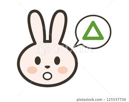 Illustration of a cute rabbit's face with a triangle mark and a gloomy expression 125537730