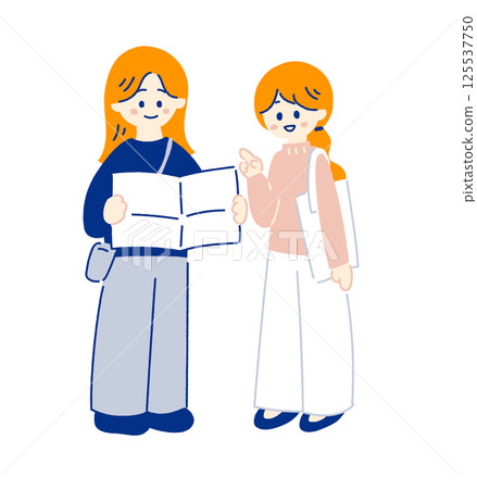 婦女們正在看地圖並製定計劃 婦女們正在看地圖並製定計劃 125537750