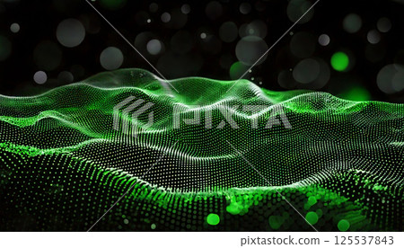 mesmerizing 3D wavy terrain in neon green, featuring matte black and white background, scattered with luminous green beads, creating captivating visual experience mesmerizing 3D wavy terrain in neon green, featuring matte black and white background, scattered with luminous green beads, creating captivating visual experience 125537843