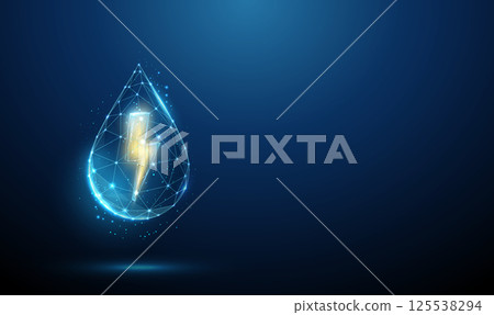 Yellow lightning inside a water droplet Renewable energy, water conservation, eco-friendly power concept 125538294