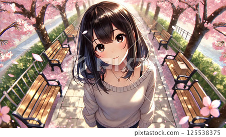 Girl on the cherry blossom trees Girl on the cherry blossom trees 125538375