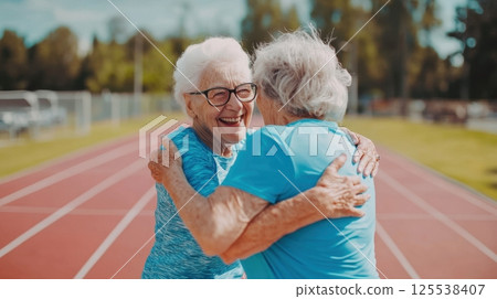 Friends celebrating on track 125538407