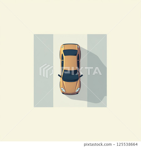 一個簡單的赭色汽車圖標在路中間行駛 125538664