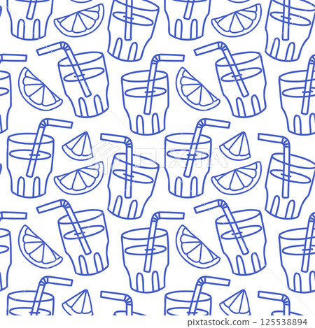 La dolce vita doodles seamless pattern lemonade glasses lemon. Blue on white vector illustration of italian style hand drawn posters. Wall art prints decor, for invitations, menus design. La dolce vita doodles seamless pattern lemonade glasses lemon. Blue on white vector illustration of italian style hand drawn posters. Wall art prints decor, for invitations, menus design. 125538894