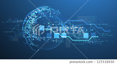 Abstract circuit board background with sphere. Hi-tech digital technology concept. Vector. 125538930