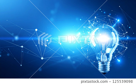 creative concept of light bulb symbolizing new ideas, surrounded by luminous web of interconnected lines and nodes, representing innovation and inspiration 125539098