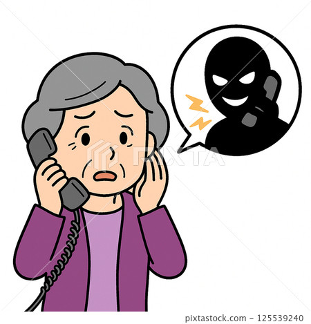 Illustration of elderly people watching out for telephone fraud (bank transfer fraud, crime prevention, fraud prevention) Illustration of elderly people watching out for telephone fraud (bank transfer fraud, crime prevention, fraud prevention) 125539240