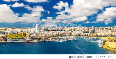 Picturesque aerial panorama of Ta Xbiex, Gzira and Sliema, Malta 125539400